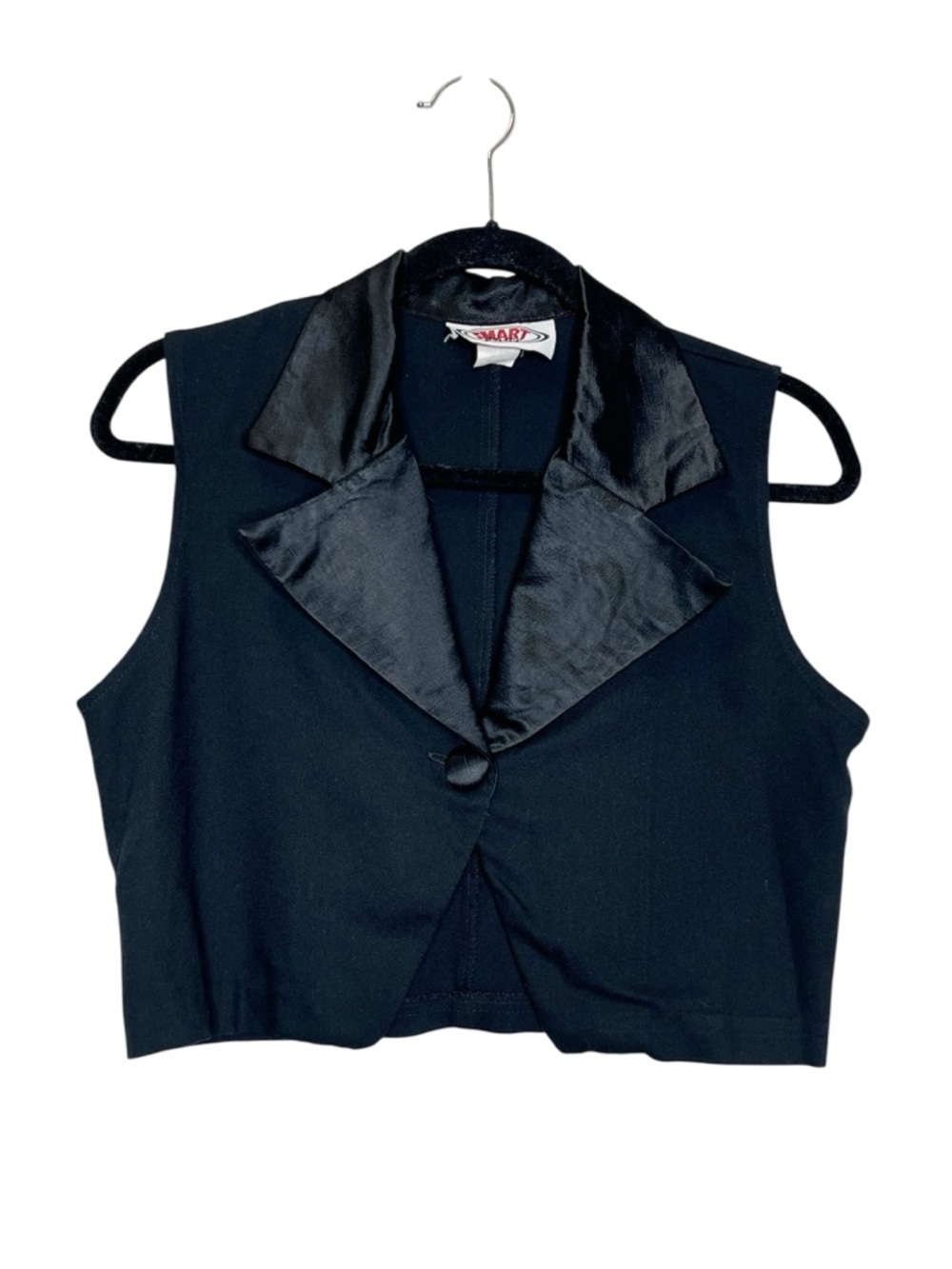 Vintage Y2K Smart Parts Cropped Satin Collar Black Vest size Medium